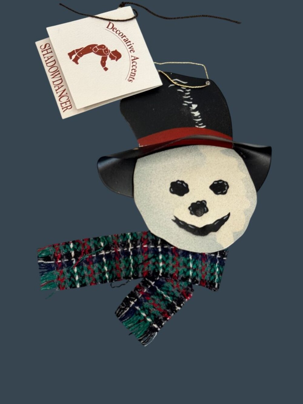 Signed Young 1994 Shadowdancer Snowman Face Metal Ornament Felt Scarf 5" - Picture 6 of 8